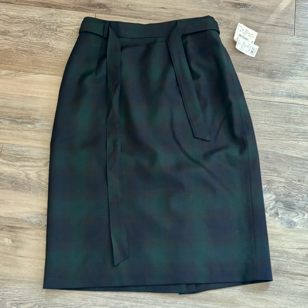 NWT Brooks Brothers wool black watch plaid tie waist preppy pencil skirt sz 4